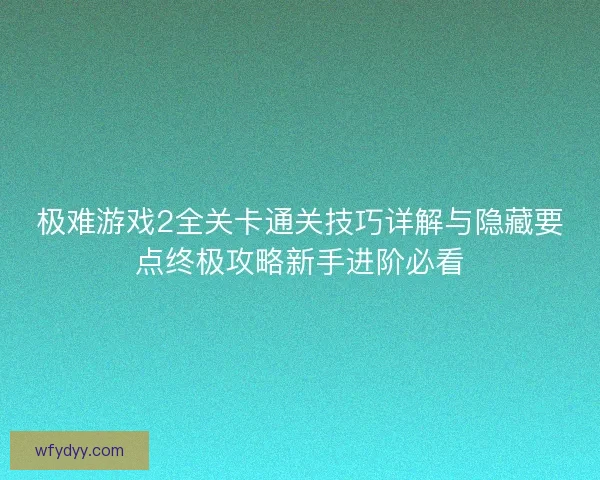 极难游戏2全关卡通关技巧详解与隐藏要点终极攻略新手进阶必看